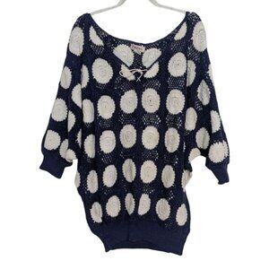 Kyouko Design Studio Crochet Sweater Womens Size XL Blue Granny Square Cotton